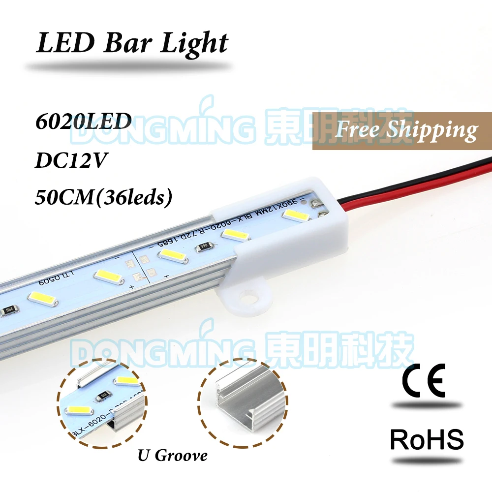 Aluminium U profile LED  bar light  6020 SMD LED luces strip 50cm 36leds cold/warm white kitchen led under cabinet light