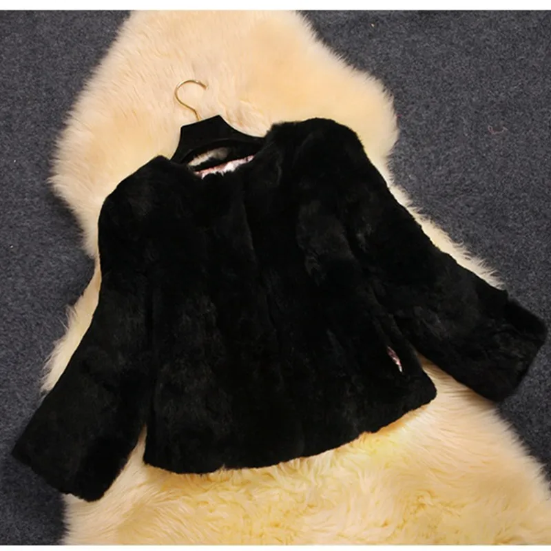 

Genuine Full Pelt Fur Jacket For autumn Women Design Rabbit Fur Coat Nine points sleeve Fur Coat Fashion Slim Rabbit Fur Coat