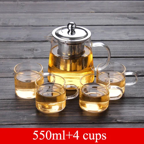 550ml4cups 450 мл-950 мл хороший прозрачный боросиликатный стеклянный чайник с 304 нержавеющим стальным ситечком для заваривания тепла зеленый чайник Набор инструментов чайник - Цвет: 550ml4cups