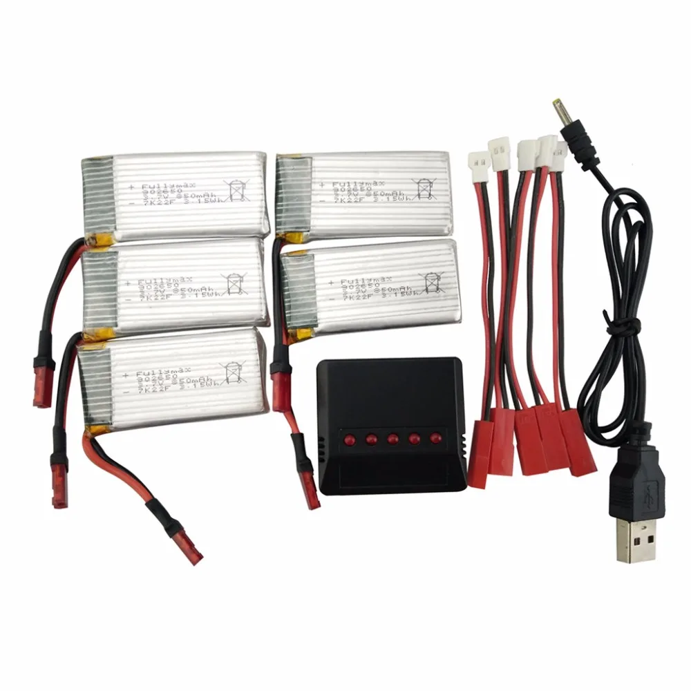 Литиевая батарея для SYMA X56 X56W X54HW 5 шт. 3,7 в 850 мАч с зарядным устройством 5 в 1 складные аксессуары для квадрокоптера