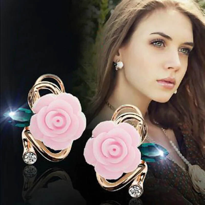 Модные Розовые Висячие серьги из хрусталя эффектный стиль водный цветок