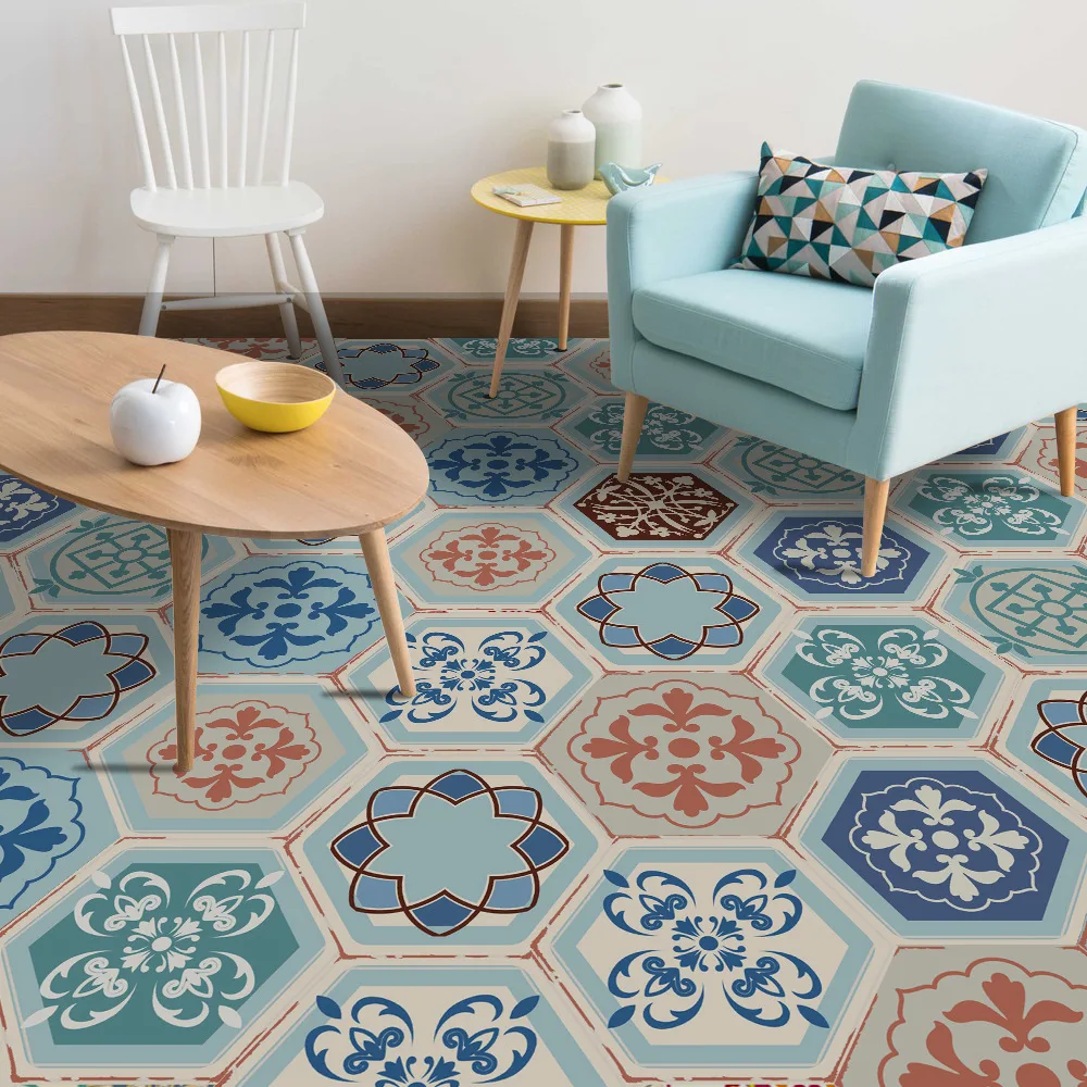 

Retro Style PVC Floor Stickers Waterproof Non-Slip Wall Stickers Bedroom Living Room Bathroom Floor Stickers European Style