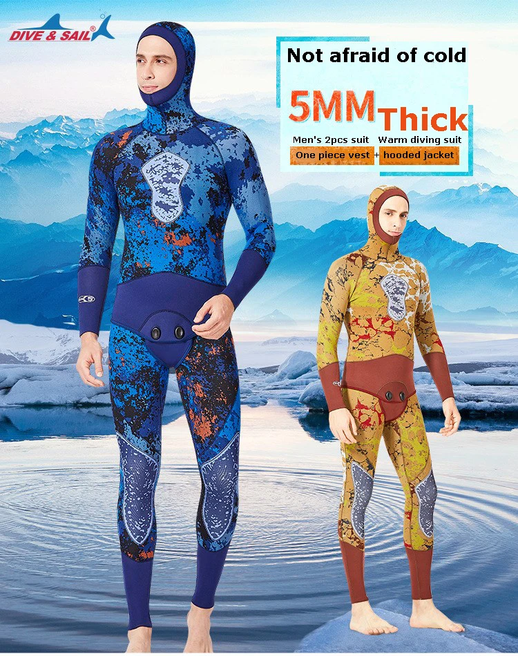 Камуфляжный неопреновый гидрокостюм 5 мм, Мужской гидрокостюм для подводного плавания, гидрокостюм для дайвинга, утолщенный термальный гидрокостюм для подводного плавания, серфинга, плавания