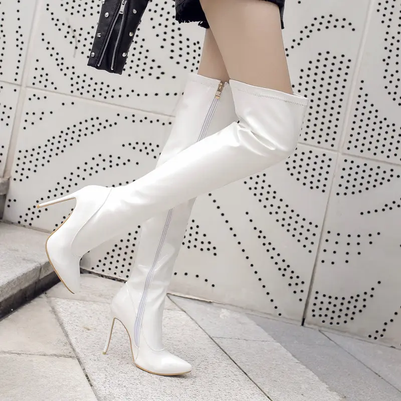 Women Sexy Thin High Over the Knee Boots Fashion Zipper Ladies Pointed Toe Fall Winter Thigh Black White Red | Обувь