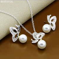 doteffil 925 sterling silver pearl butterfly rhinestone 18 inches chain pendant necklace earrings for women wedding jewelry