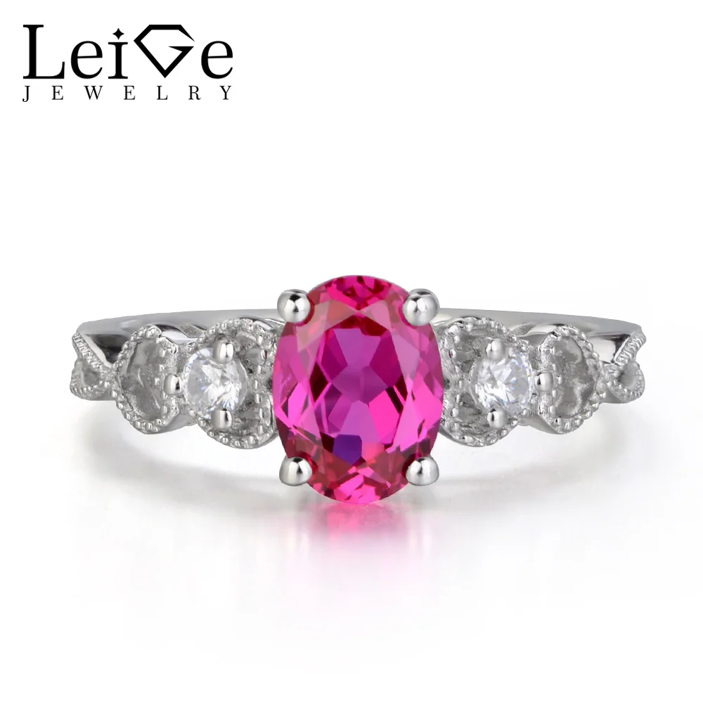 

Leige Jewelry Gemstone Ring Ruby 925 Sterling Silver Wedding Engagement Rings for Women Oval Cut July Birthstone Fine Jewelry