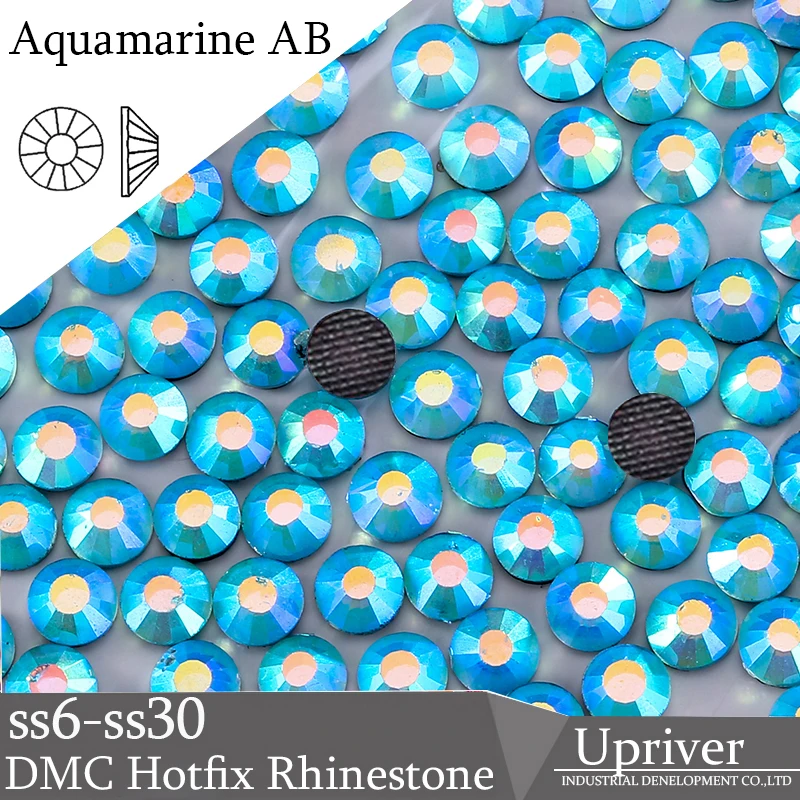 

Upriver DMC Hotfix Rhinestones SS6-SS30 Aquamarine AB Machine Cut Glitter Strass