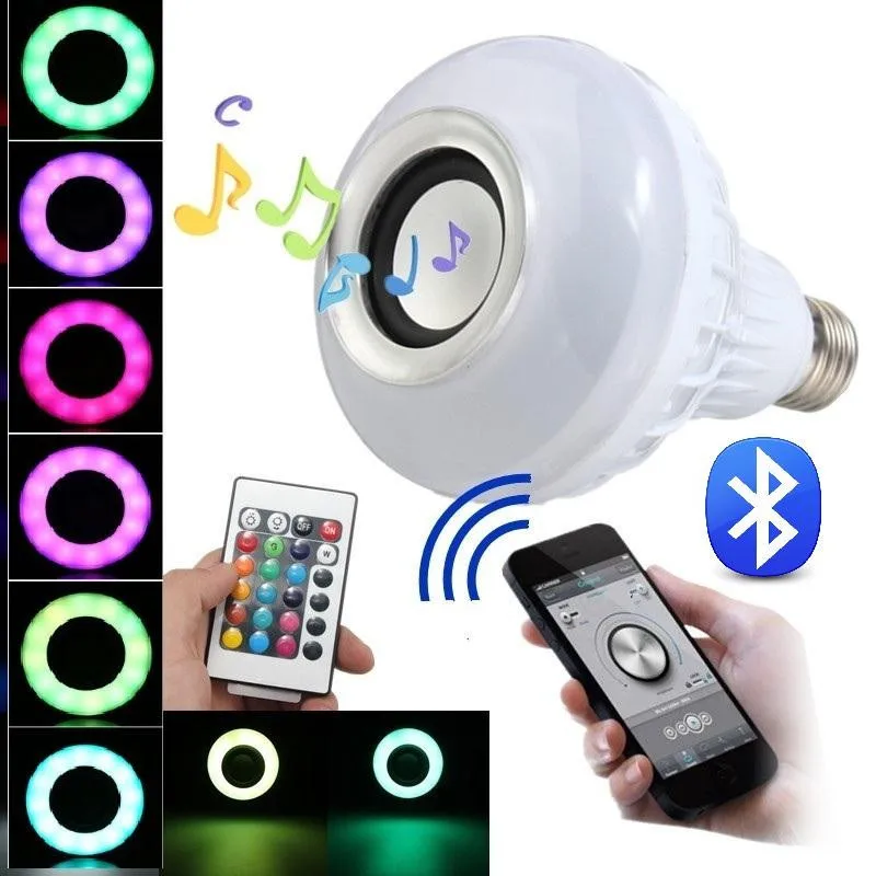 Miindzo new E27 Wireless Bluetooth Speaker 12W RGB Bulb LED Lamp 110V 220V Smart Led Light Music Player Audio Remote Control | Электроника