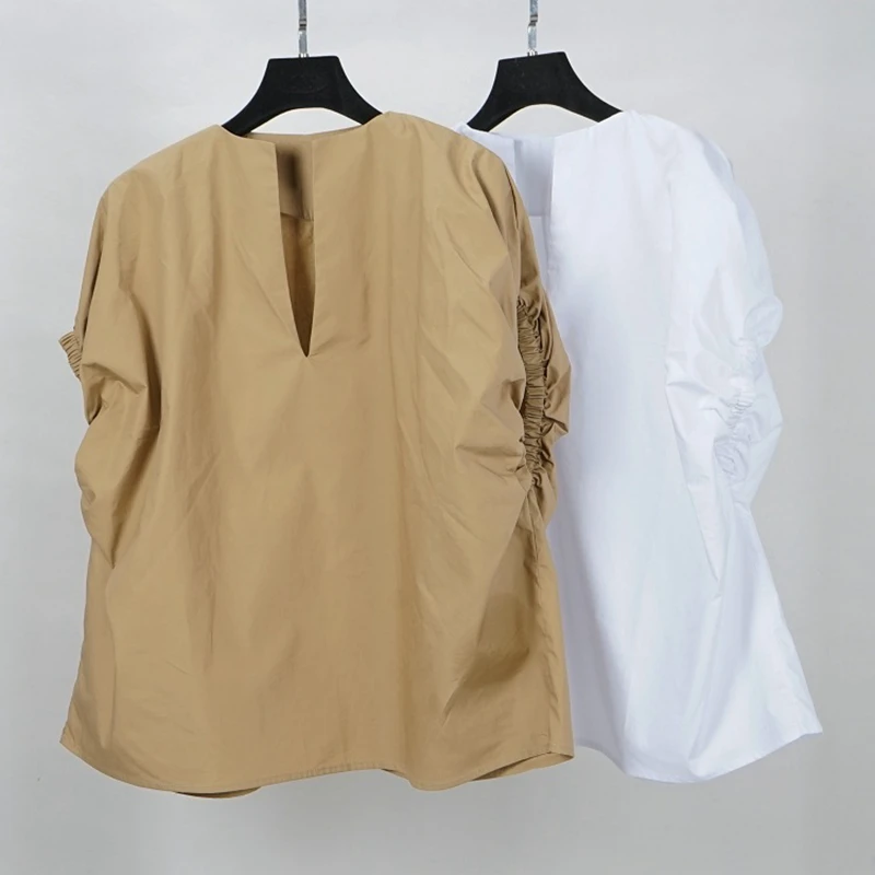 Blouse Women Shirt Simple Design 100% Cotton V Neck Batwing Sleeves Elastic Cuff 2 Colors Loose Top New Fashion Summer 2018 |