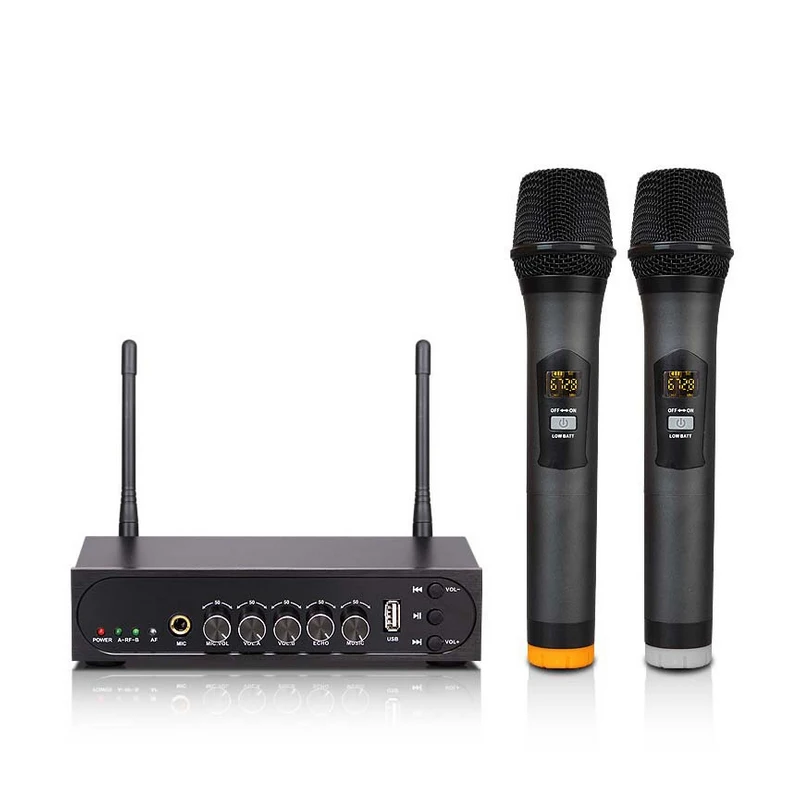 KEXU беспроводной UHF 2 канала микрофон системы двойной ручной передатчик Systerm для