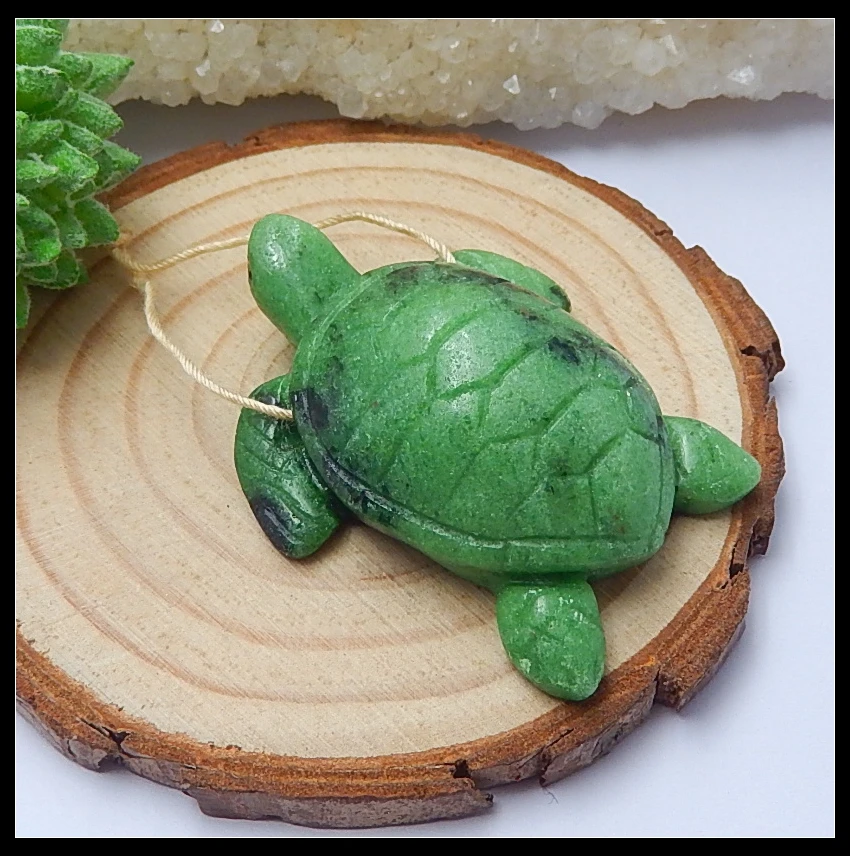 

Natural Stone Carved Tortoise Ruby And Zoisite Fashion Necklace Pendant 44x34x15mm 25.1g