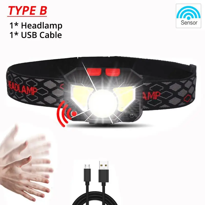 B Hands-free светодиодный налобный фонарь датчик движения Головной фонарь 8100 lums светодиодный фонарь встроенный аккумулятор Индуктивный с портативной коробкой - Испускаемый цвет: B