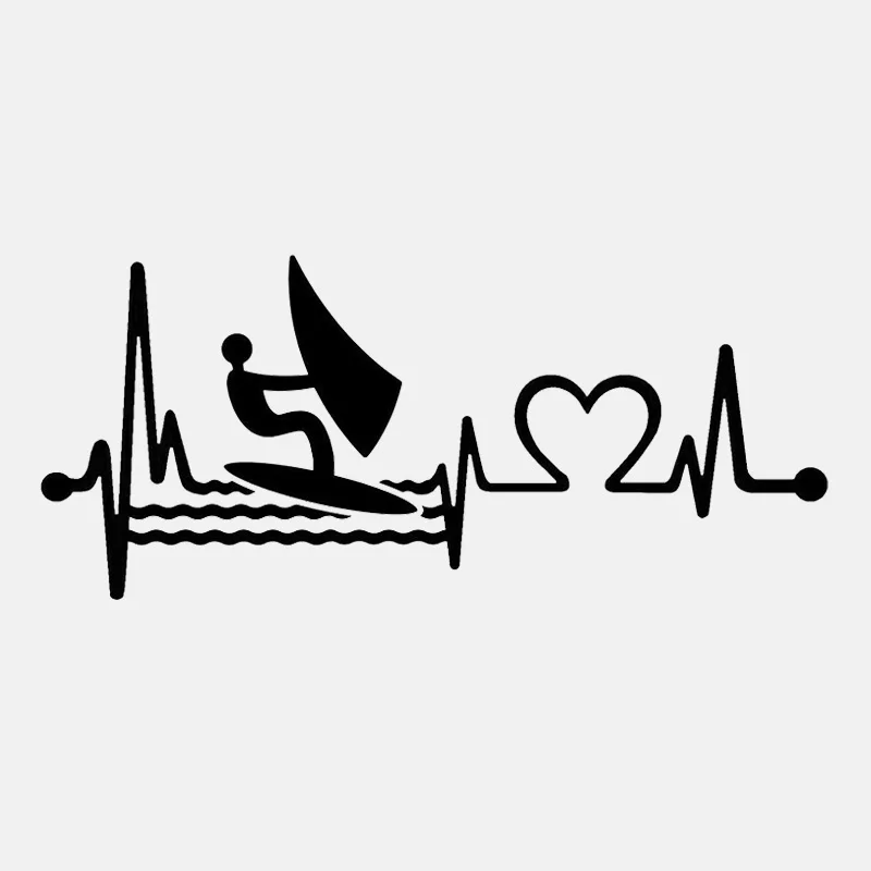 

14.7CM*6.5CM Windsurfing with Heartbeat Lifeline Kiteboard Vinyl Car Wrap Car Sticker