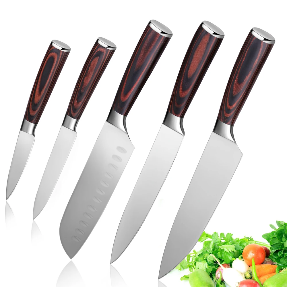 Mokithand 5pcs Kitchen Knife Set Professional Japanese Chef Knives 7CR17 High Carbon Stainless Steel Meat Santoku Paring Knife