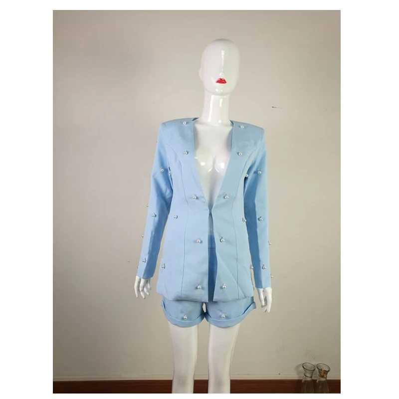 Новое поступление 2019 элегантное голубое небо бежевый черный жемчуг комплект из 2