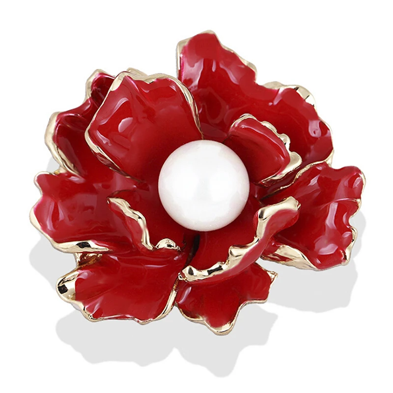 Women Men's Flower Brooches Red Blue Simulated Pearl Alloy Metal Elegant Party Banquet Brooch Weddings Gifts | Украшения и