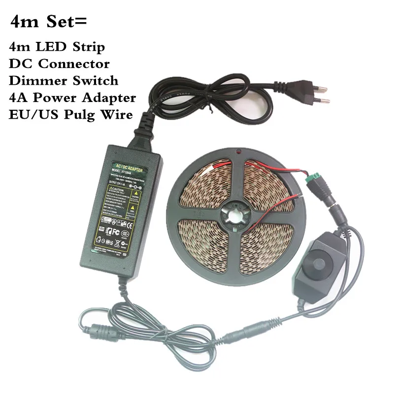 12V ультрафиолетовый черный светильник SMD 5050 60 светодиодный s/m УФ светодиодный ленточный светильник светодиодный ленточный фиолетовый гибкий светильник+ диммер+ 12V адаптер питания - Испускаемый цвет: 4m Set
