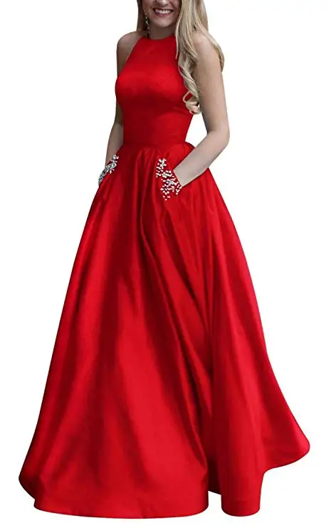 Red(with beads) Menoqo Новое поступление сексуальные вечерние платья Vestido de Festa А-силуэт платье для выпускного Расшитое бисером карманы Robe De Soiree - Цвет: Red(with beads)
