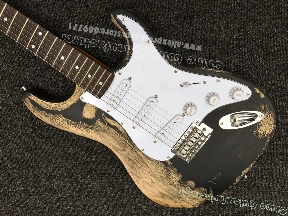 Классическая черная электрическая гитара Strat Relic aged Heavy relic ST бесплатная