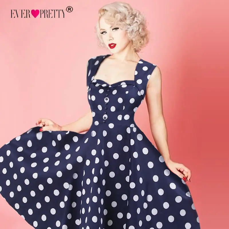 Коктейльные платья Ever Pretty, Новое поступление, сексуальное ТРАПЕЦИЕВИДНОЕ платье в горошек без рукавов, винтажное платье для выпускного вечера, коктейльное платье