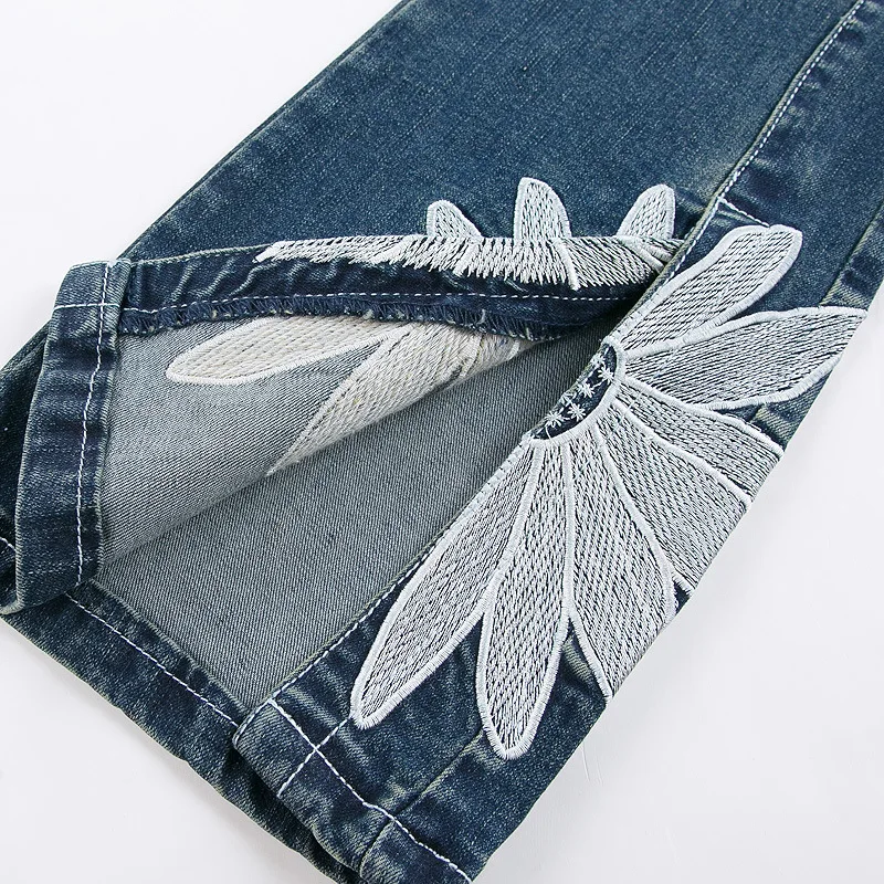 BetiKama/XS 6XL джинсы для мам с красивой цветочной вышивкой Винтажные эластичные
