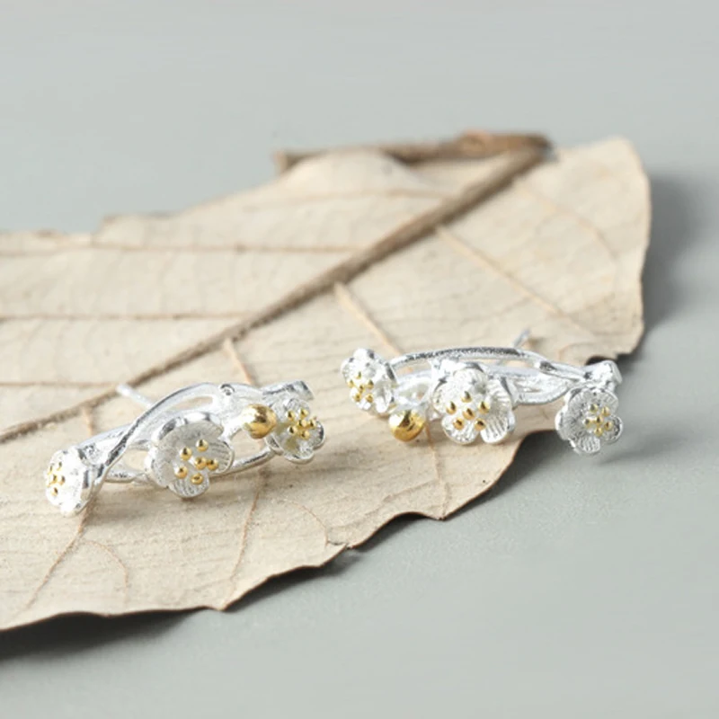 QOOKOO I Frosted Cherry Floral Stud Earrings Sweet 925 Sterling Silver Female Flower Original Prevent Allergy | Украшения и