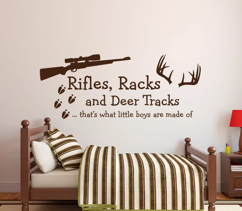 Стеллажи и олени для винтовки, английские цитаты, детская спальня, комната для мальчиков, искусство, Сладкий Декор, виниловая настенная наклейка, наклейка для детской комнаты