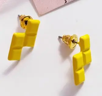 yellow Timlee E171 оригинальность личности тетрис геометрические сплав серьги-гвоздики модные ювелирные изделия оптом - Окраска металла: yellow