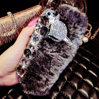 Роскошные 3D лиса горный хрусталь камень кролика волосы чехол для Samsung Galaxy Note 2 N7100