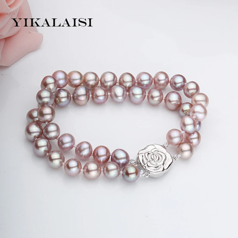 

YIKALAISI 925 sterling silver jewelryNatural Freshwater Pearl Bracelet 8-9mm Pearl 18cm Women Pearl Jewelry Bracelet With