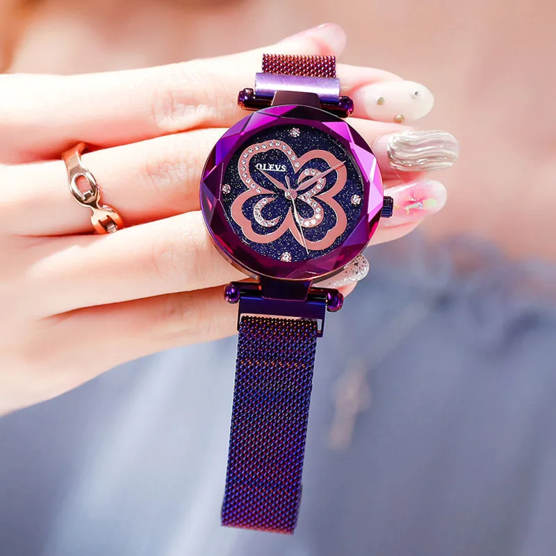 Роскошные Брендовые женские часы с цветком розовое золото браслет наручные