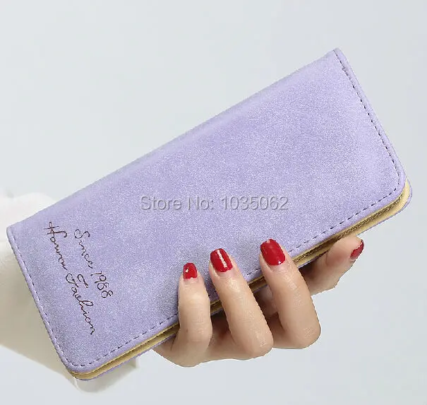 Suede Matt PU Leather Women Long Credit Card Wallet Student Fashion No Zipper Multi Retro Cheap Clutch Wallets Purple Purse | Багаж и