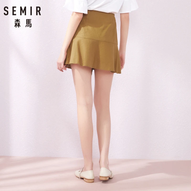 Женская плиссированная юбка SEMIR Современная льняная в стиле колледжа лето 2019 |
