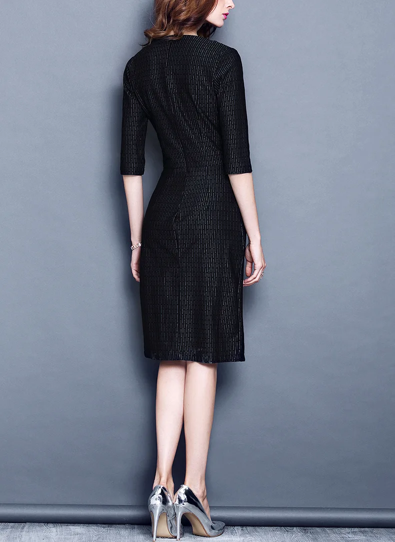 AYUNSUE Robe Femme осеннее платье плюс размер черное платье Элегантная женская одежда Мода v-образный вырез тонкий Vetement Femme KJ099