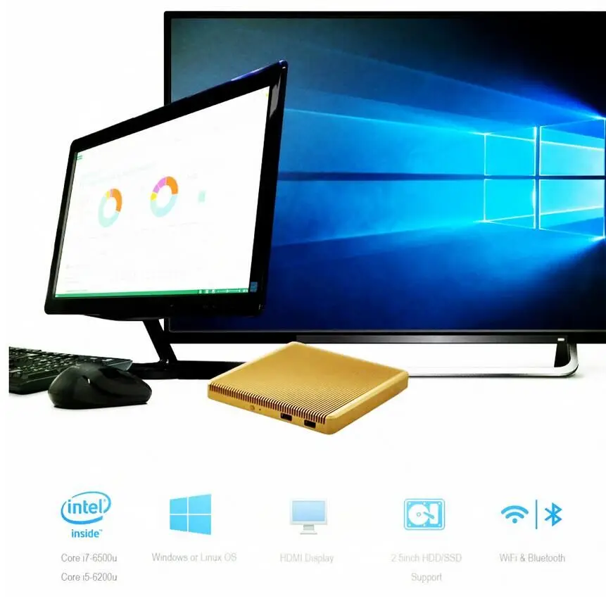 2016 Высокий Класс 6-й Gen Skylake Windows Mini PC Intel Core i7 6500U Макс 3.1 ГГЦ HD Graphics 520 Micro Игровой