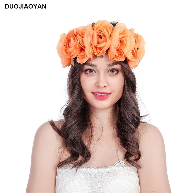 

DUOJIAOYAN Boho Цветочная Гирлянда аксессуары большая Камелия вечеринка мяч повязка на голову для женщин фестиваль скрапши венок
