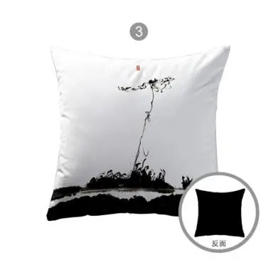 Chinese Zen Ink Painting Pillow Case retro black and white painting sofa cushion cover pillowcase | Дом и сад