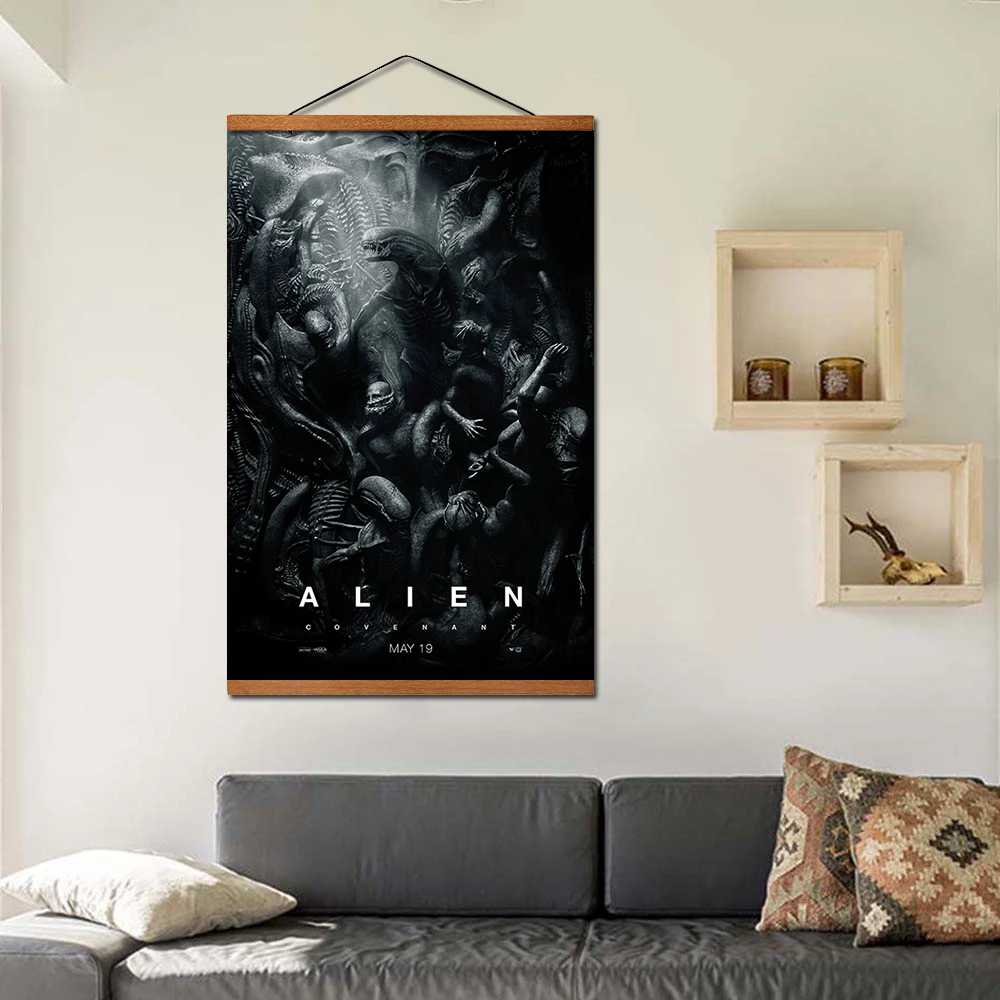 Alien Covenant Hanging Poster Scroll Canvas Painting With Teak Wood Wall Art Pictures | Дом и сад