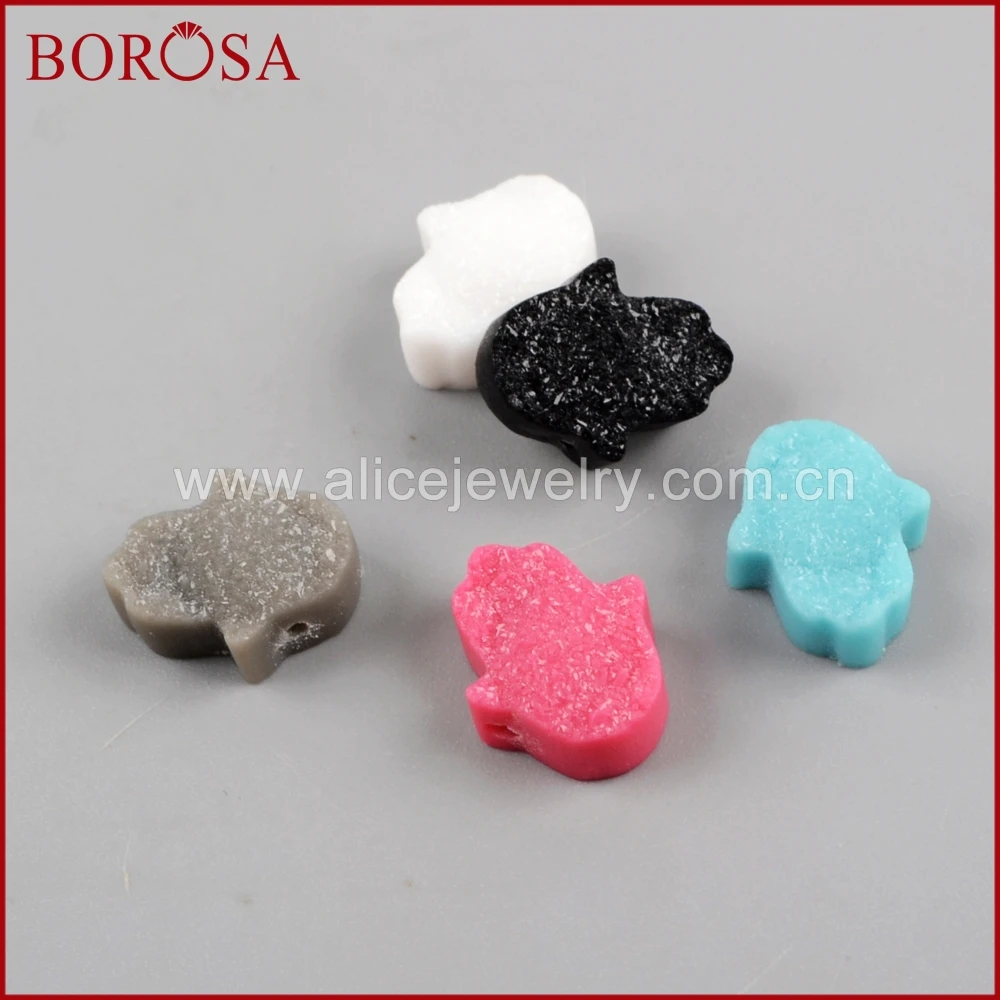 BOROSA Wholesale Jewelry 15pcs Man-made Druzy Hamsa Hand Beads Multicolor Gems Drusy Pendant for Making WX899 | Украшения и