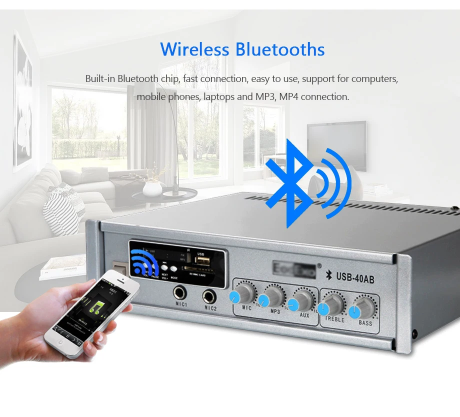Oupushi 40 Вт маленький bluetooth усилитель динамик 100 в домашний аудио усилитель мощности для домашнего фона музыкальная система