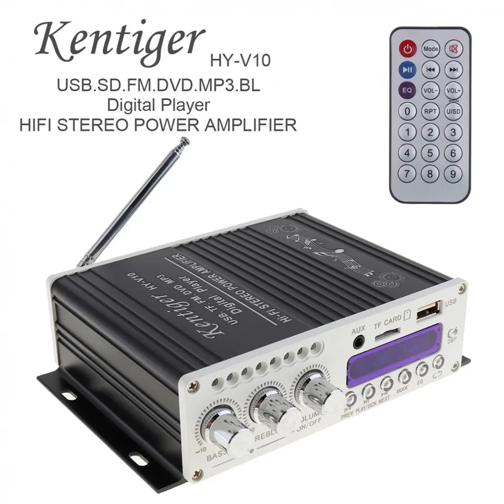 

Автомобильный усилитель мощности Kentiger, 12 В постоянного тока, 5 А, 20 Вт x 2 канала, Hi-Fi, Bluetooth, FM-радио, плеер с поддержкой входа SD / USB / DVD / MP3