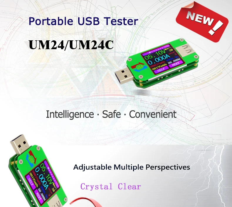 UM24 UM24C USB 2,0 цветной ЖК-тестер voltaje corriente meter voltimetro amperimetro bateria medida resistencia del cable