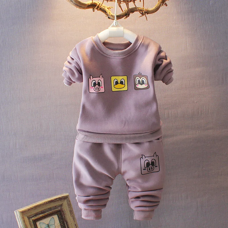 Модный теплый уличный костюм для мальчиков и девочек детская одежда с мультяшным