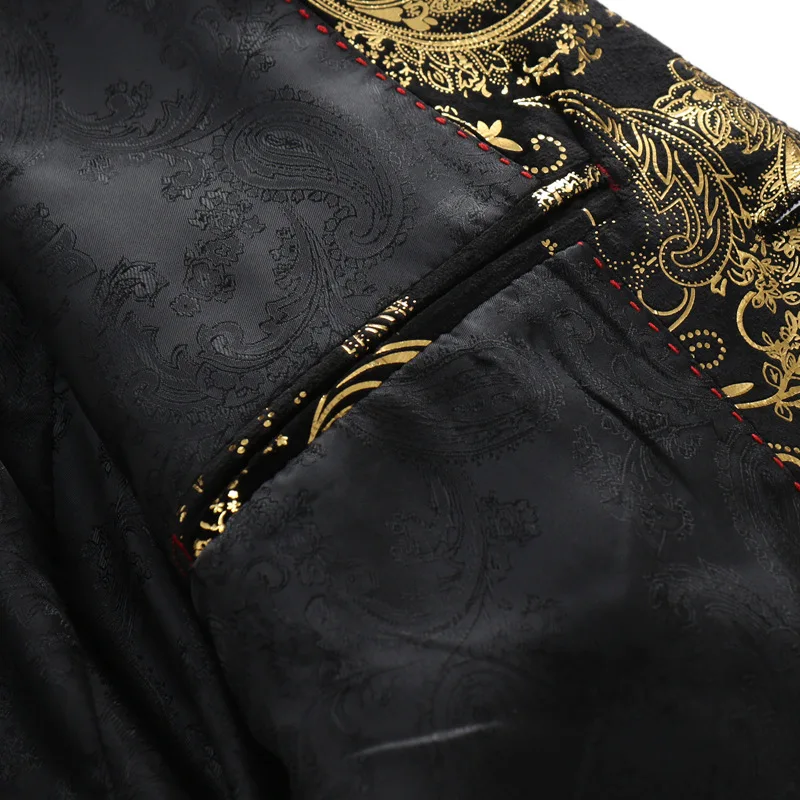 

Paisley Floral Print Blazer Men Jacket Shiny Black Gold Bronzing Tuxedo Mens Dress Blazers Nightclub Stage Wedding Costumes Coat