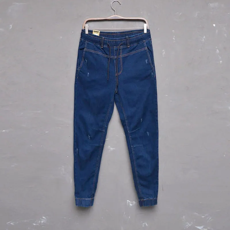 

Cycling jeans 2019 New Slim Solid Color Men's trousers Men's Fashion Street Black feet pants Elastic pants More Sze S-4XL