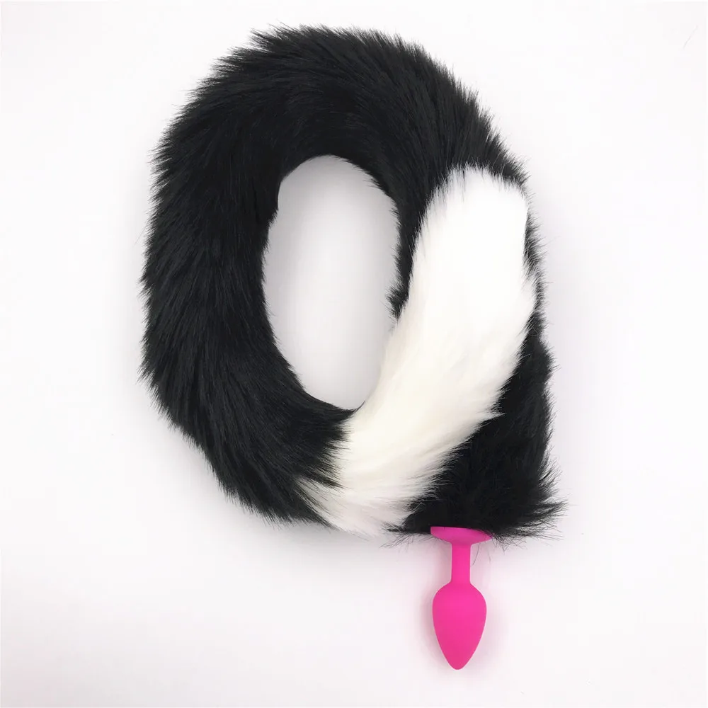 2 Pcs/Lot Vibrator And Long 80cm Black White Fox Tail Anal Plug Metal Sex Toy Toys for Woman Men Sexy Adult | Красота и здоровье