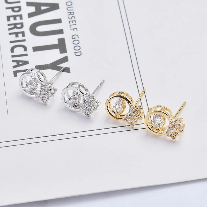 gold silver color crystal rhinestone princess crown luxury female stud earrings wedding jewelry accessories | Украшения и