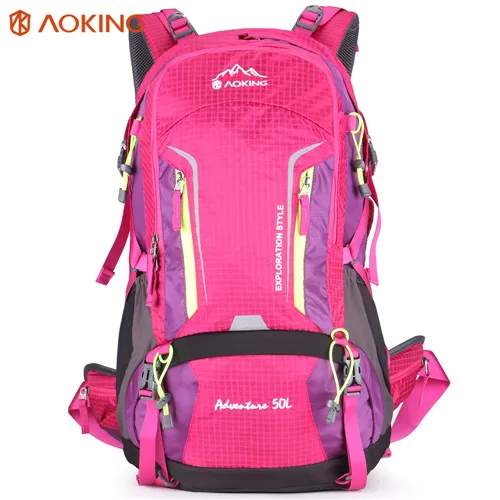 Aoking 50L походный рюкзак с пряжкой комбинированный SOS свисток Съемная сетчатая Подушка и светоотражающие полосы сумки(дождевик - Цвет: Pink