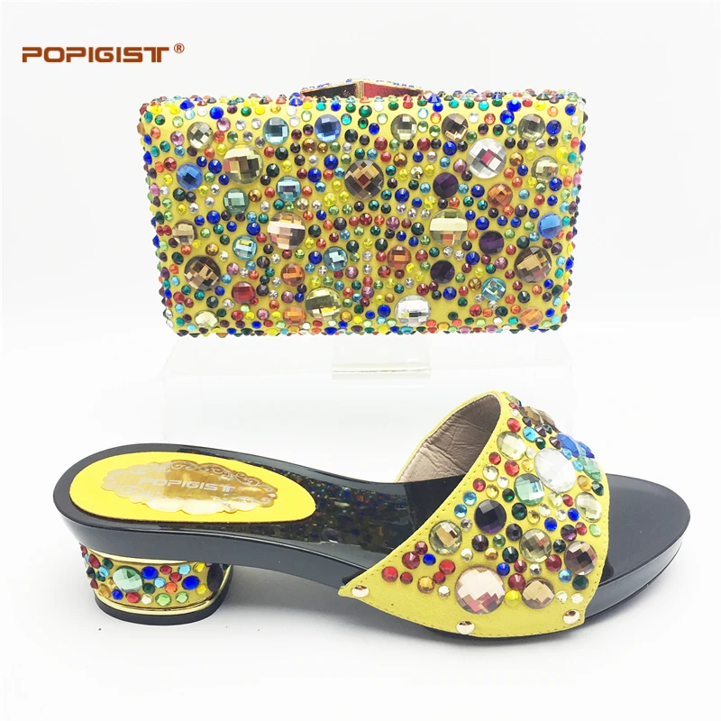 Свадебные женские Обувь и сумка в комплекте с блестящими стразами африканском