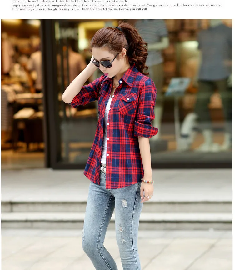 Женский топ с длинным рукавом в шотландскую клетку из 2017 хлопка | Женская одежда
